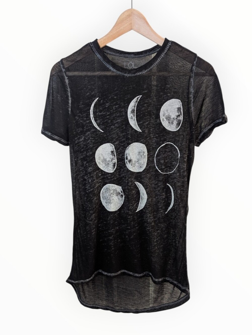Moon Phase Sheer T-shirt Black Small